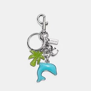 Coach Silver Keychain with Blue Dolphin and Green Palm